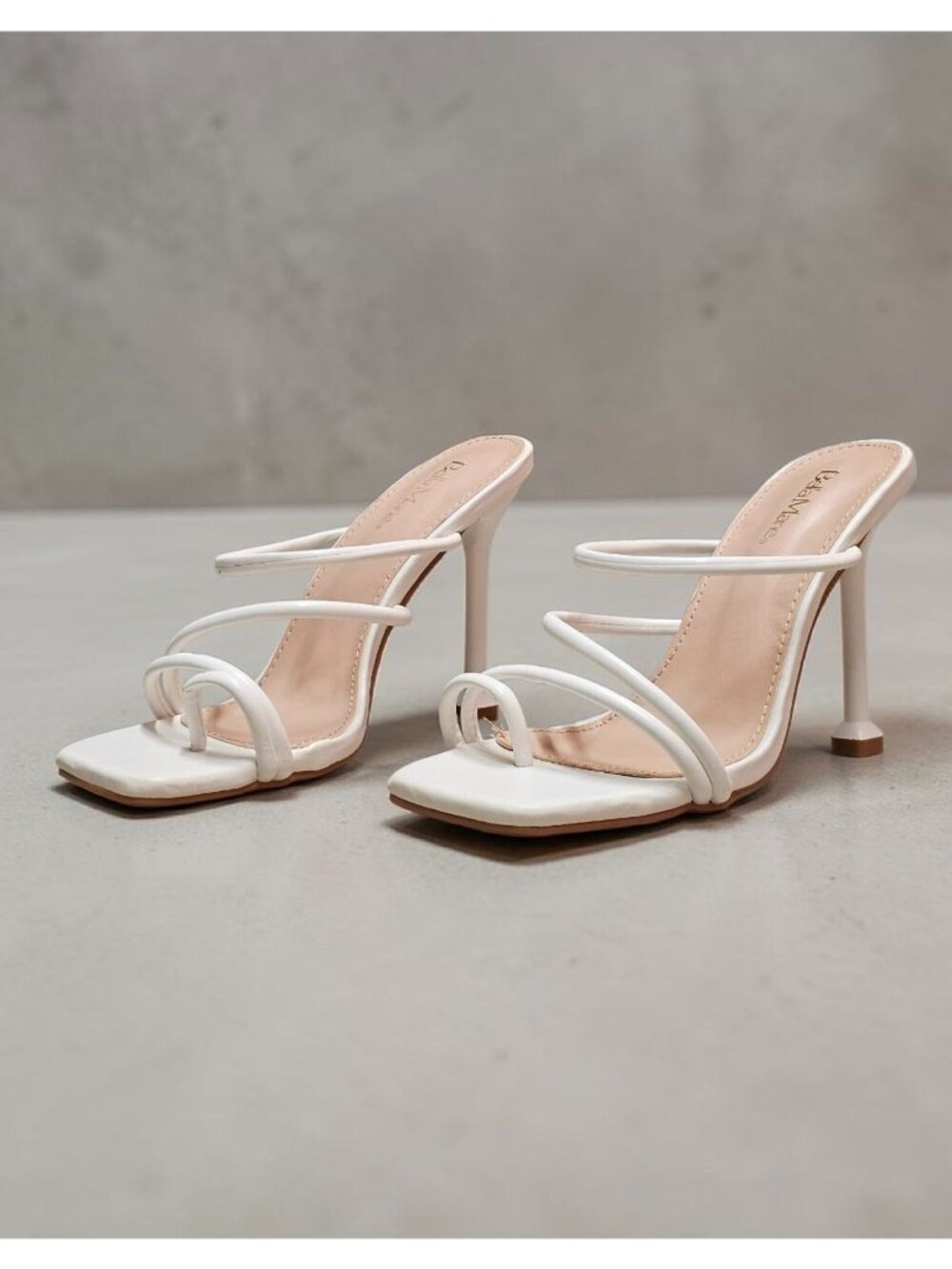 Strappy White High Heel Mules With Square Toe & Slim Stiletto Heels For Women - Picture 12 of 14